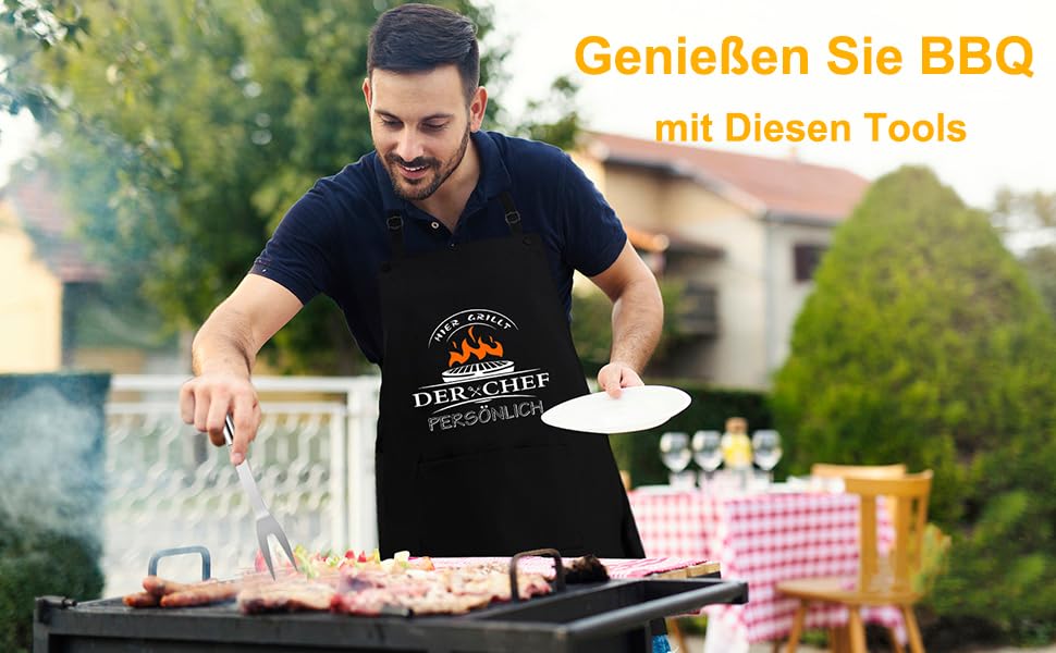 Набір гриль-посуду з нержавіючої сталі, 20 предметів. Ідеальний подарунок для чоловіків, для барбекю, пікніків та кемпінгу.