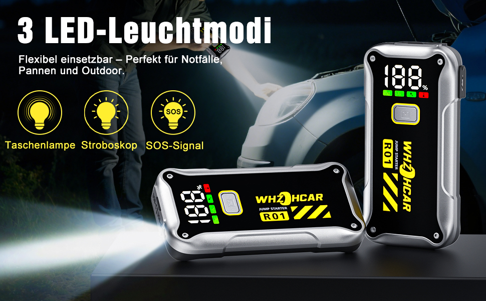 Powerbank Starthilfe 4000A: Портативний пусковий пристрій для авто 12V з LCD дисплеєм та LED ліхтариком. Підходить для бензинових (9.0L) та дизельних (7.5L) двигунів. Ідеально для SUV, мотоциклів та газонокосарок.