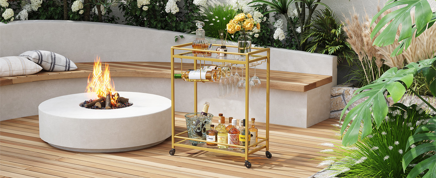 Візок кухонний LifeWit з 3 рівнями, сервірувальний візок на колесах, візок-бар для кухні, вітальні, їдальні, офісу (золотий, 60x30x71 см)