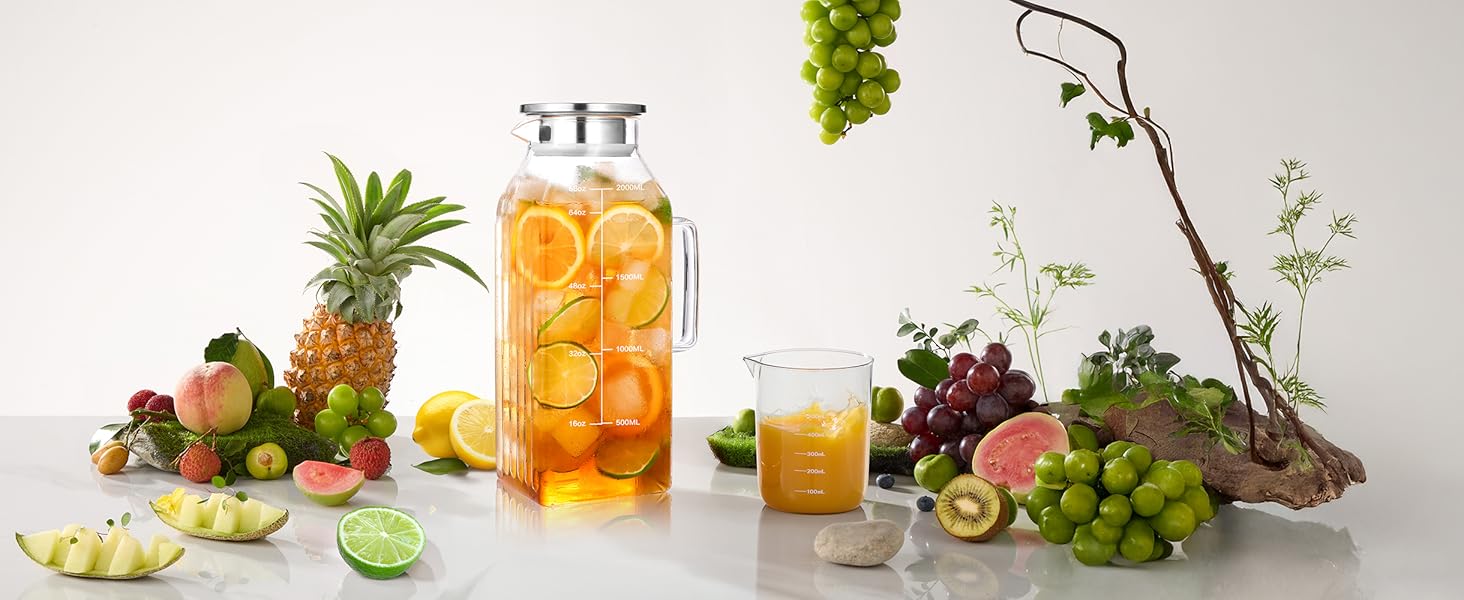 Скляна карафа Aofmee 2 літри з кришкою: для води, соку, айс-ті