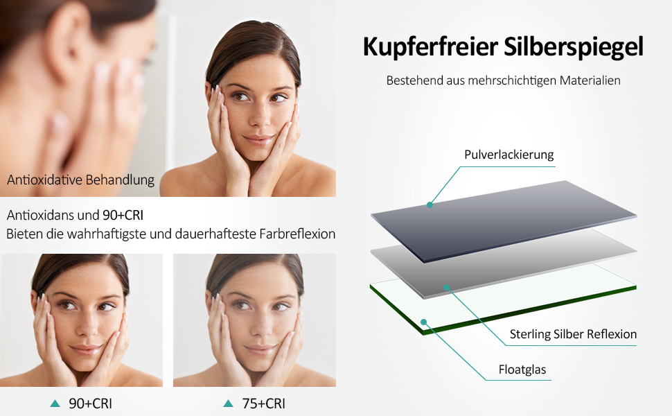 LED дзеркало для ванної кімнати EMKE 80x60 см з підсвічуванням, холодним білим світлом, сенсорним вимикачем, IP44, енергозберігаюче