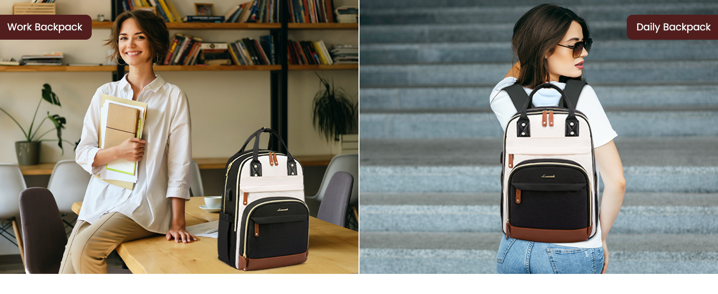 Рюкзак LOVEVOOK для дівчат та хлопців, 15.6 дюймів, водонепроникний, з відділенням для ноутбука, для школи, подорожей, роботи, легкий, чорний, бежевий, коричневий, шкіряний (PU)