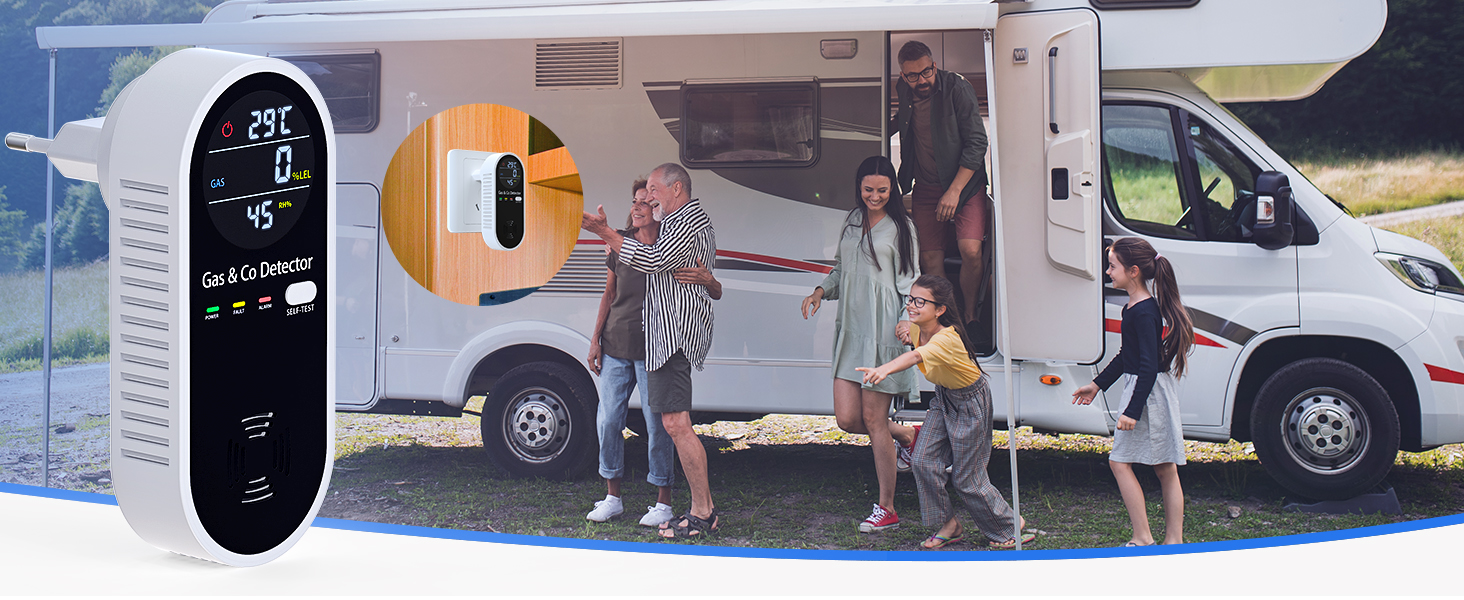 Датчик газу та CO з акустичним сигналом YOJOCK 4-в-1, вимірювач CO, датчик температури та вологості, газовий сповіщувач, самотестування, для дому та офісу, білий