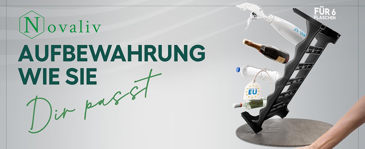 Стійка для пляшок Novaliv на 36 пляшок з переробленого пластику, розширювана, чорна, для вина та напоїв
