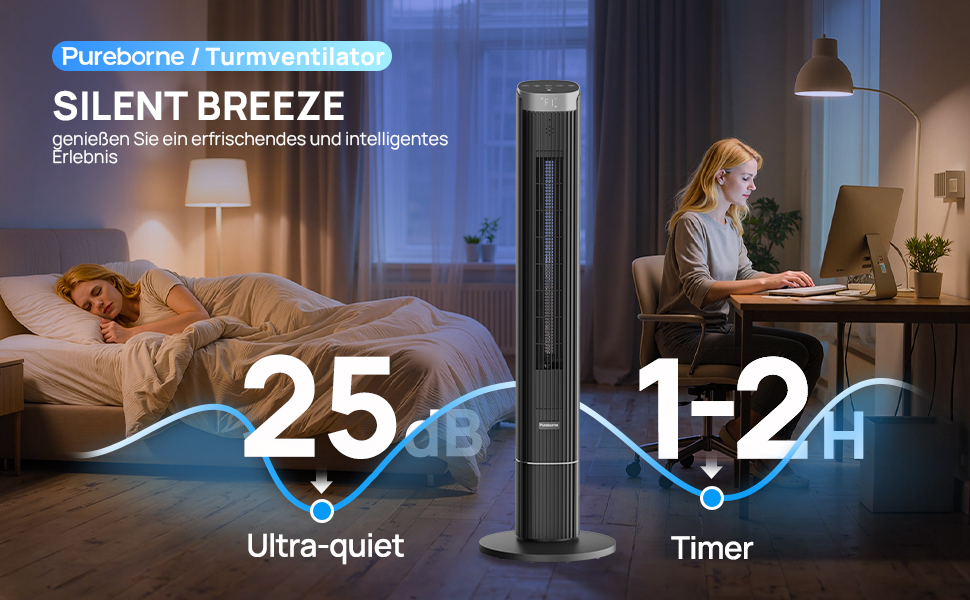 Турбовентилятор Leiser з осциляцією 90°, Wi-Fi, пульт, 4 швидкості, 4 режими, таймер 12 год, чорний, 102 см