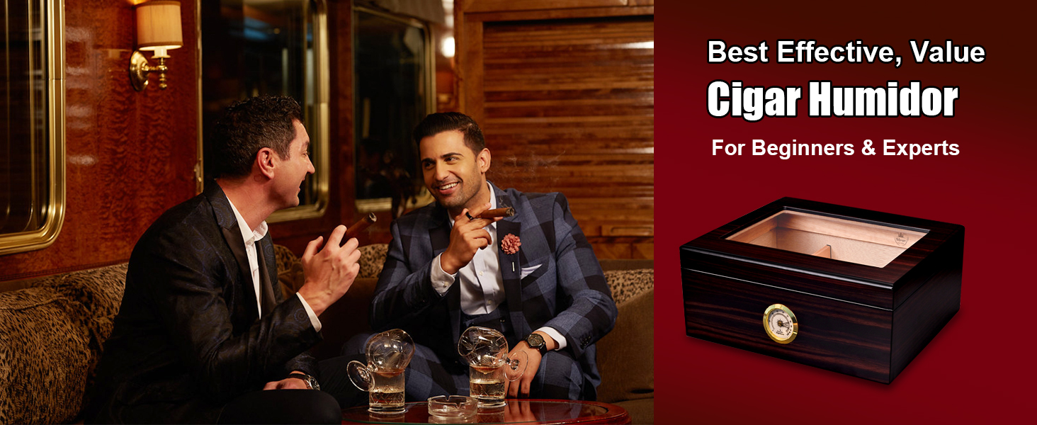 Вологостійкий вологомір для сигар, дерев'яний ящик для сигар з іспанської кедру, вологомір, роздільники, аксесуар для сигар, подарунок для чоловіків (30-50 сигар), чорний