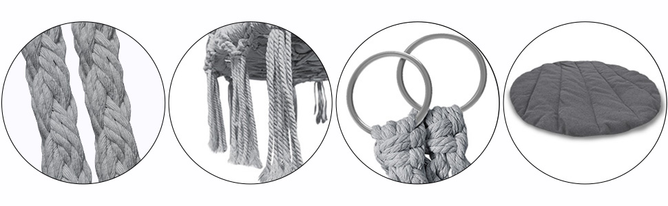 Підвісне крісло-гойдалка VOUNOT з полицею для книг та подушкою, для дому та саду, діаметр сидіння 80 см, X-Large (Сірий)