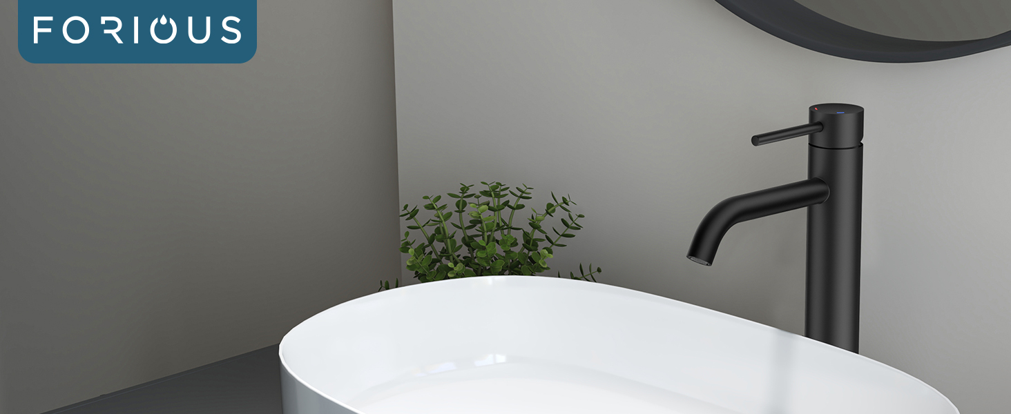 Чорний змішувач для ванної кімнати FORIOUS з висотою виливу 190 мм (11.2 дюймів) - однорідний змішувач для умивальника, ванної кімнати, гостьового WC