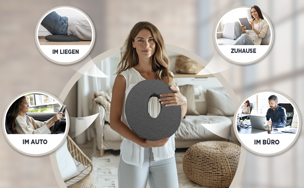 Ергономічна ортопедична подушка-кільце Theraline для розвантаження куприка та гемороїду, післяопераційна та післяпологова подушка-пончик (Антрацит Меланж), 35x48 см