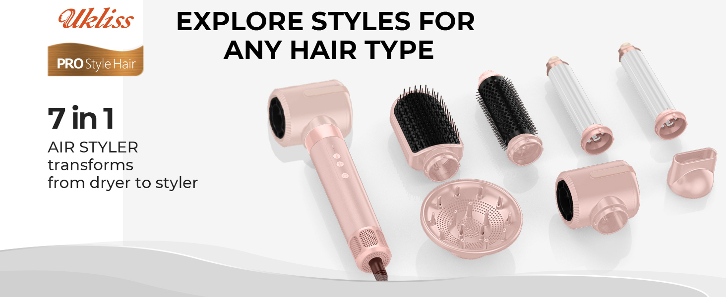 Щітка для фена Air Styler 5in1 1000 Вт, бігуді 30 мм, 3 рівні, в т.ч. рукавичка (рожева)