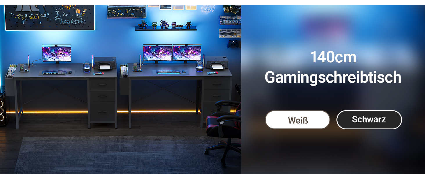 Компактний письмовий стіл Claiks з 3 висувними ящиками, 100x60 см. Комп'ютерний стіл з розетками та USB-портами для дому та офісу. Чорний колір