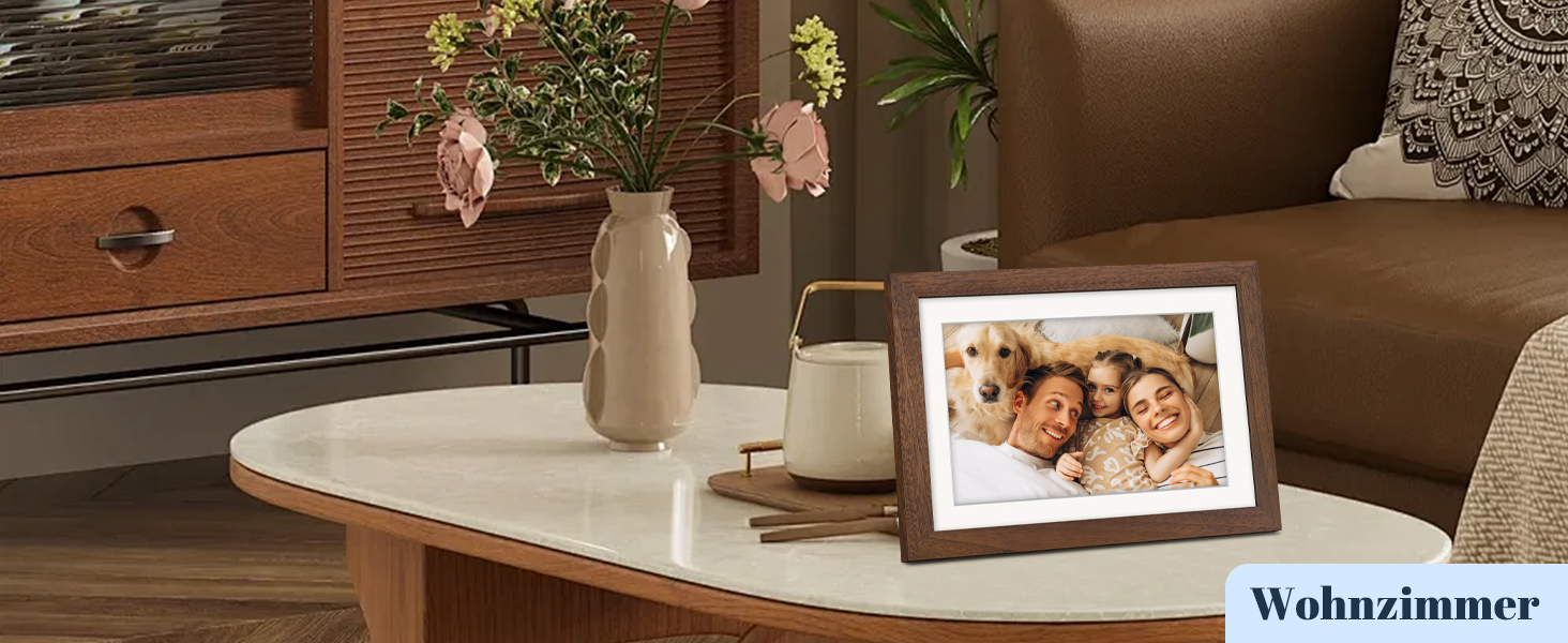 Цифровий фоторамка Frameo 10.1 дюйма з Wi-Fi, горіхове дерево, 32GB, IPS Touchscreen, Wi-Fi, фото/відео через додаток Frameo, подарунок для чоловіків та жінок