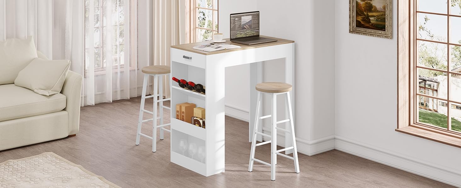 WOLTU Столик барний, кухонний, вітальні, їдальні з 1 шухлядою, 3 полицями, віноградником, чорний 100x50x100 см