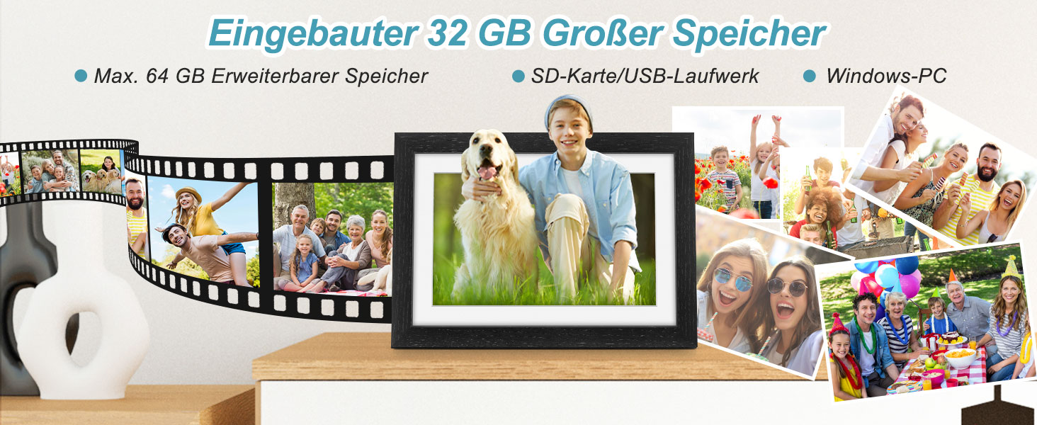 Цифровий рамка для фотографій з дерева, Wi-Fi, 32GB, 10.1 дюйма, IPS сенсорний екран, Frameo APP, подарунок, дуб (чорний дуб)