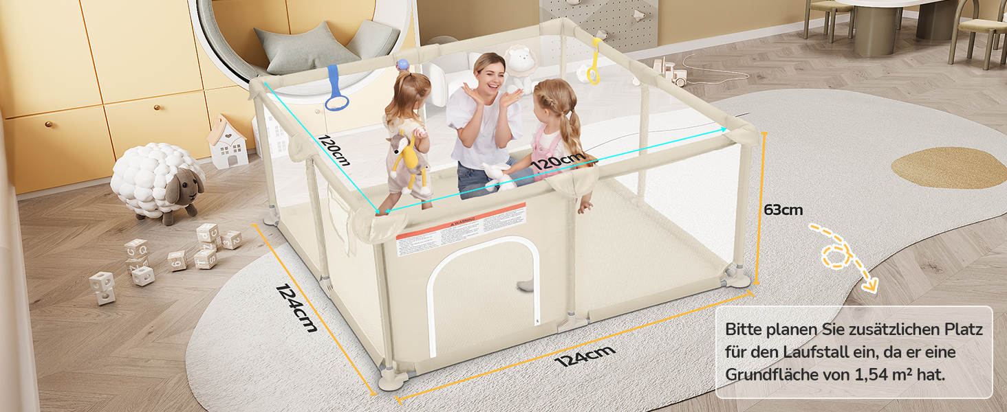 Дитячий манеж Dripex 124x124 см з дихаючою сіткою, сірий (124x124 см)