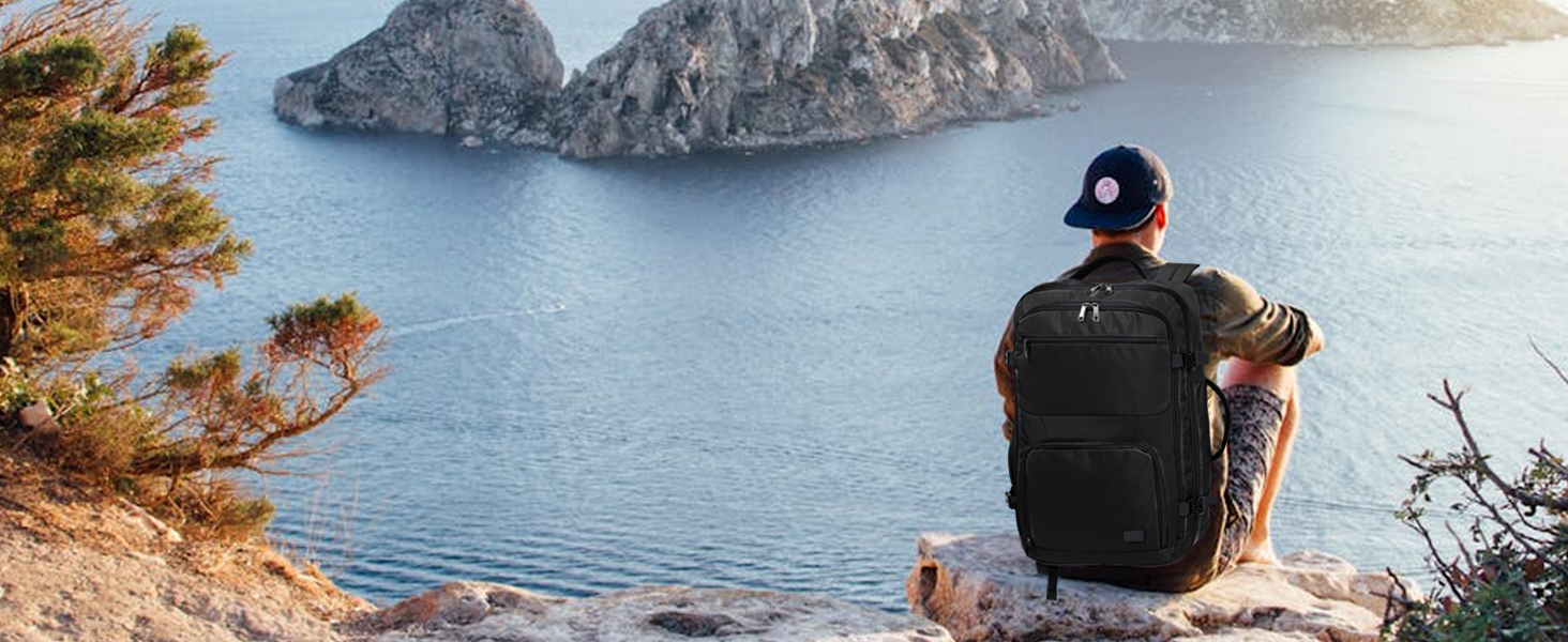 Рюкзак KONO для ручної поклажі літака, великий, водонепроникний, 55 x 35 x 20 см, 38L (Чорний)