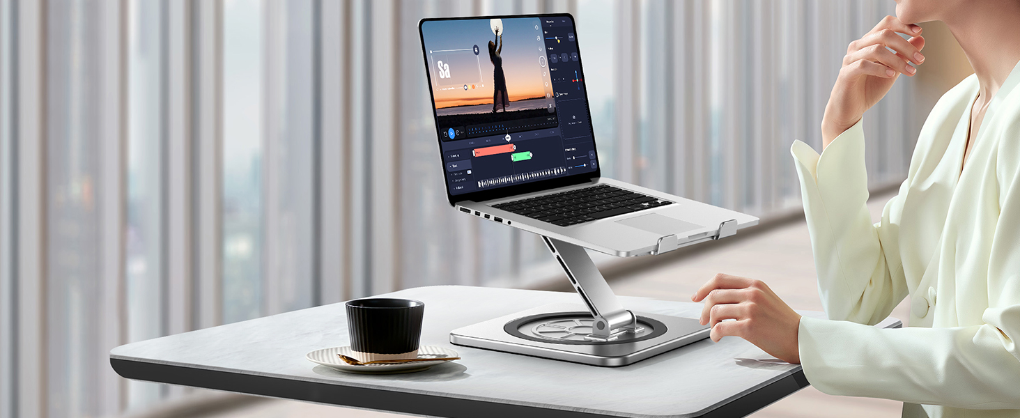 Підставка для ноутбука з поворотним столом 360°, регульована, ергономічна, з вентиляцією, складний тримач для кулінарної книги, сумісна з MacBook Air/Pro (10-16')