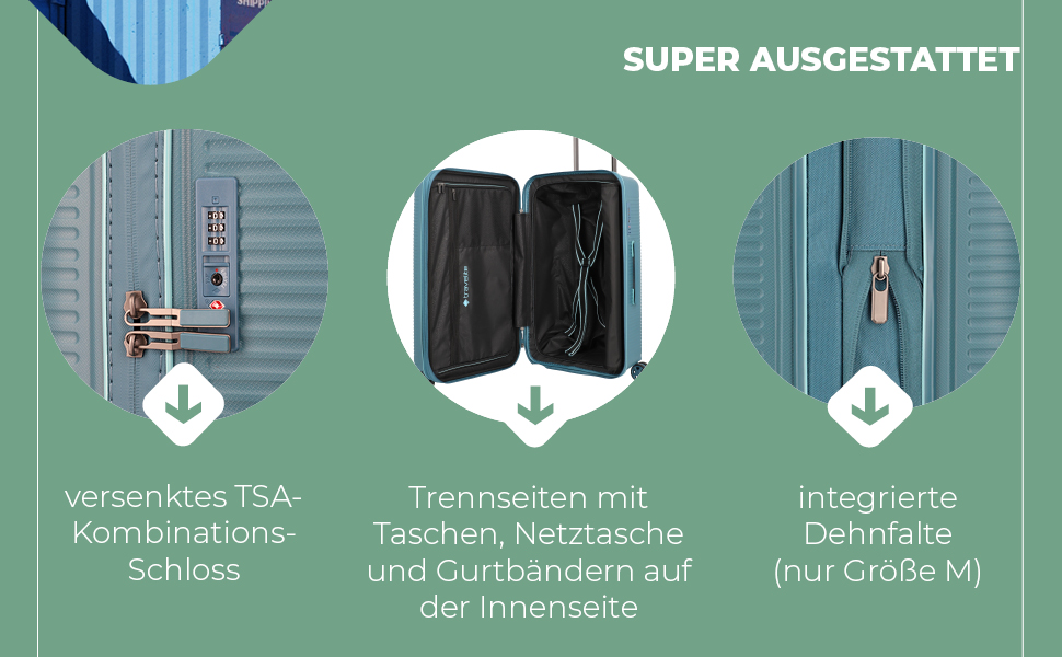 Набір валіз Travelite Roomer 2 шт. (L/M) з TSA замком, Aqua | Чотириколісні валізи з розширенням