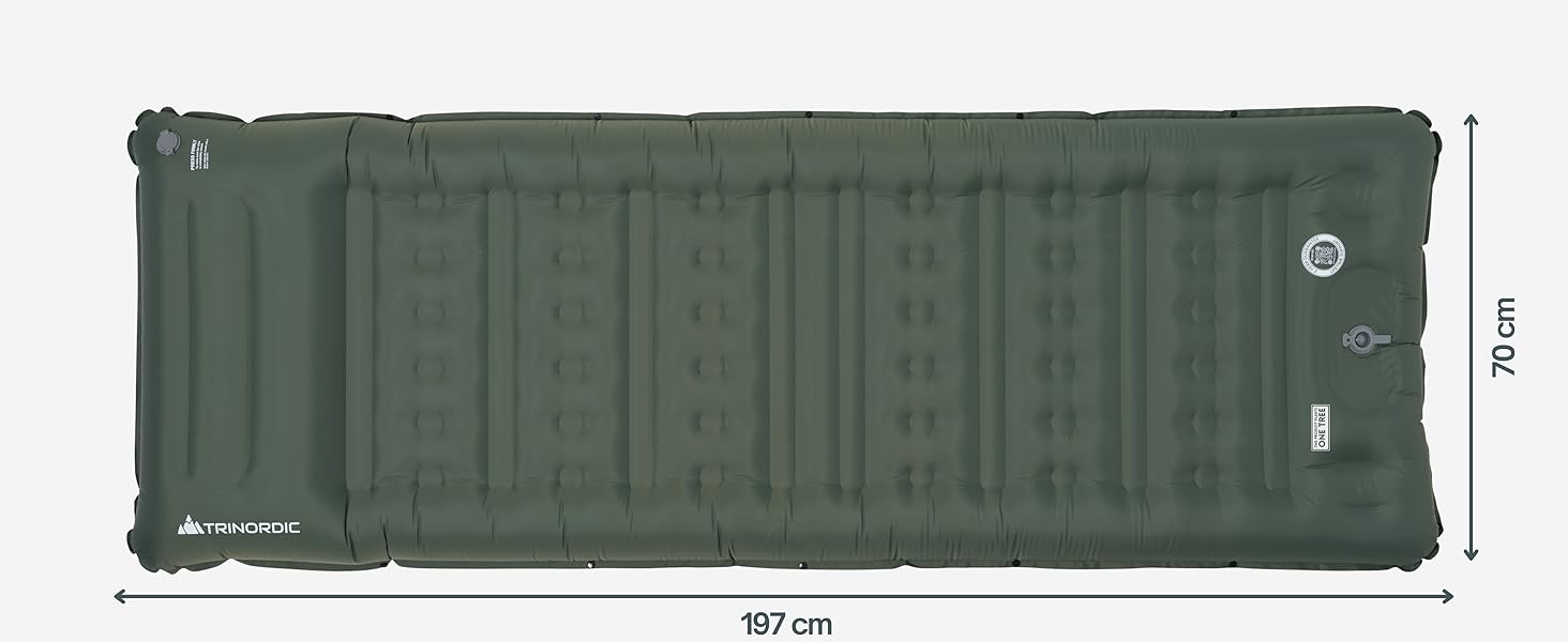 Надувний кемпінговий килимок Trinordic Extradicke: товщина 12 см, ширина 70 см, з ножним насосом та подушкою для походу, хайкінгу та байкпакінгу