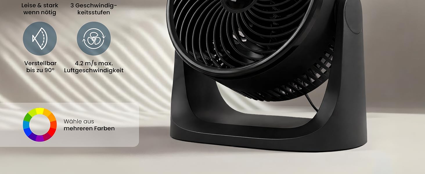 Pro Breeze AirFlo Mini Настільний Вентилятор: Тихий Турбо Вентилятор з 3 Швидкостями, Нахилом 90° та Потужним Потоком Повітря 4.2 м/с, Компактний для Офісу, Спальні та Дому (Чорний)