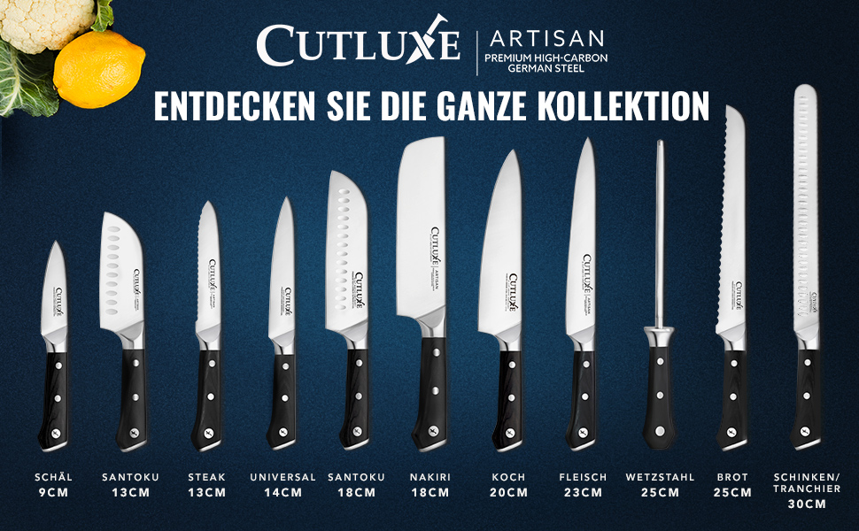 Ніж кухарський Cutluxe 20 см – кухонний ніж з німецької сталі, серія Artisan