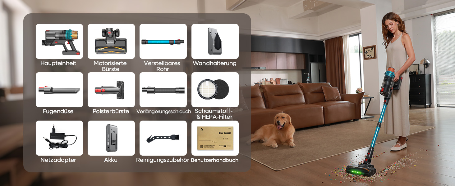 Акумуляторний пилосос ElecKeys K10 50000Pa/580W 70хв, бездротовий з LED дисплеєм, 1.8л, анти-заплутування, для шерсті тварин, килимів, підлоги, авто, синій