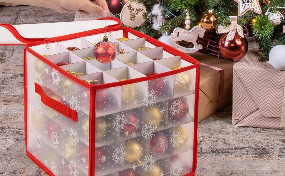 Коробки для зберігання новорічних прикрас (2 шт.), прозорі, з перегородками, 30x30x30 см