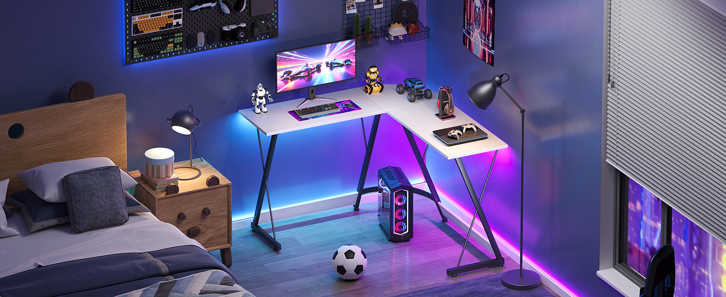 Ігровий стіл ODK, L-подібний кутовий стіл для геймінгу та офісу, 120x120 см, білий