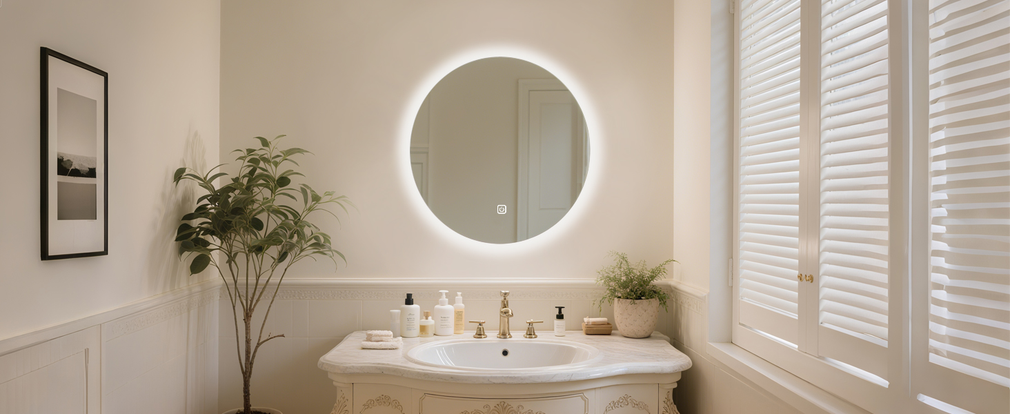 Круглий дзеркало для ванної кімнати MYGIIVOVO з підсвічуванням, LED, сенсорне управління, 3 кольори, 50 см