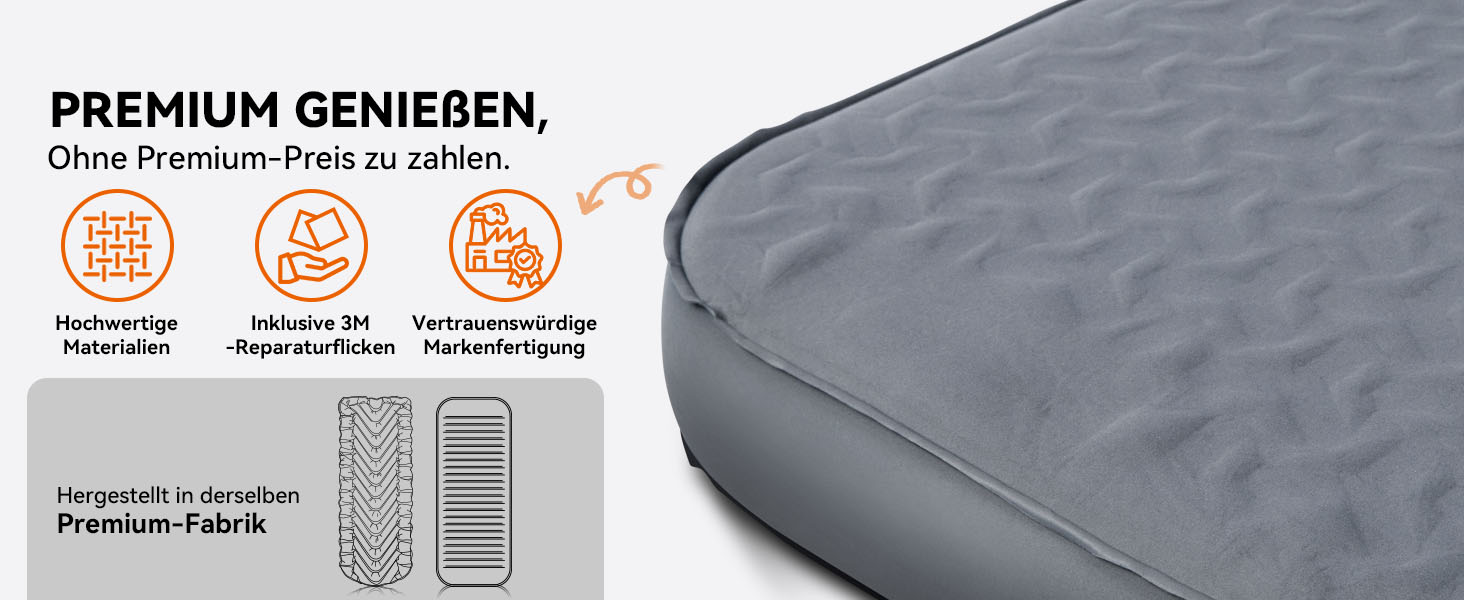 Самонадувний кемпінговий килимок HIKENTURE Comfort Plus, потовщена ізоляційна підстилка для кемпінгу з насосом-мішком, сіра