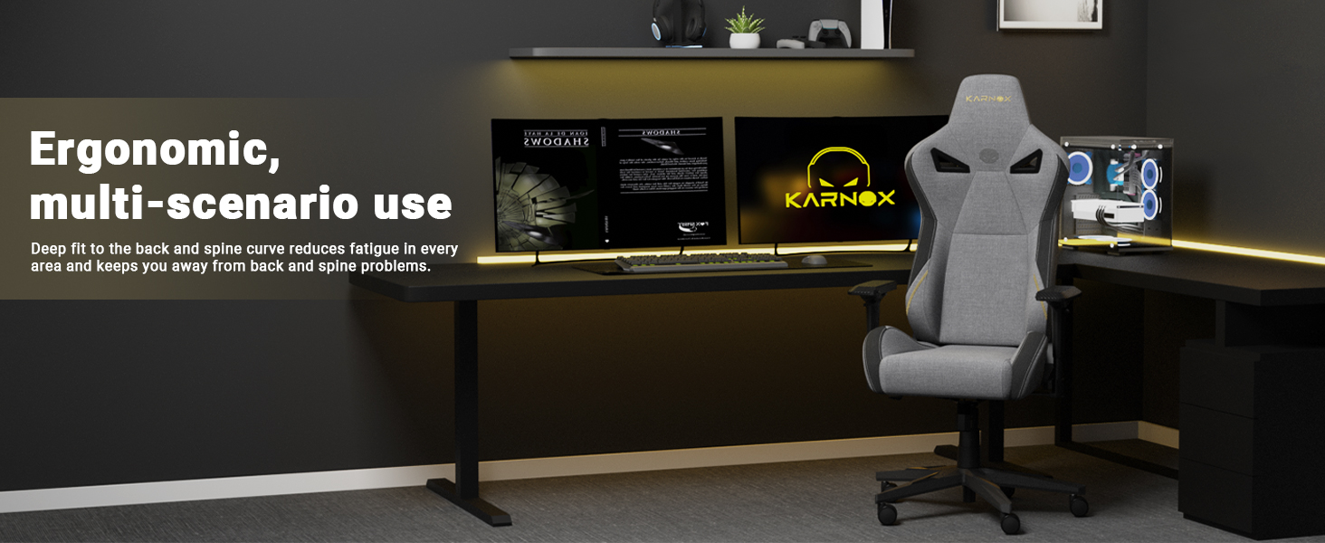 Ігровий крісло KARNOX Legend: ергономічний racing стілець для геймерів з регулюванням кута нахилу 155° та підтримкою попереку. Чорний/сірий (світло-сірий, великий)