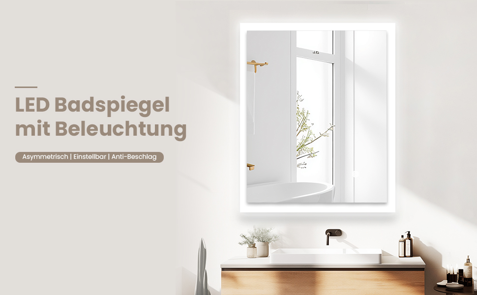 LED дзеркало для ванної кімнати з підсвічуванням | Вологостійке (IP54) | Сенсорне керування | 60x50 см | Вертикальна/Горизонтальна установка