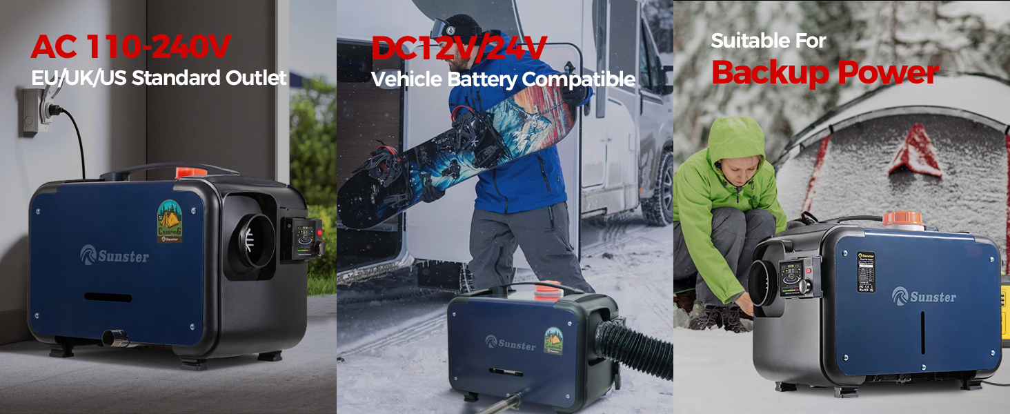 Дизельний опалювач 8kW з Bluetooth, 12V/24V/230V для вантажівок, фургонів, автодому, з автоматичним запуском та адаптером живлення, 2025 року випуску, блакитний