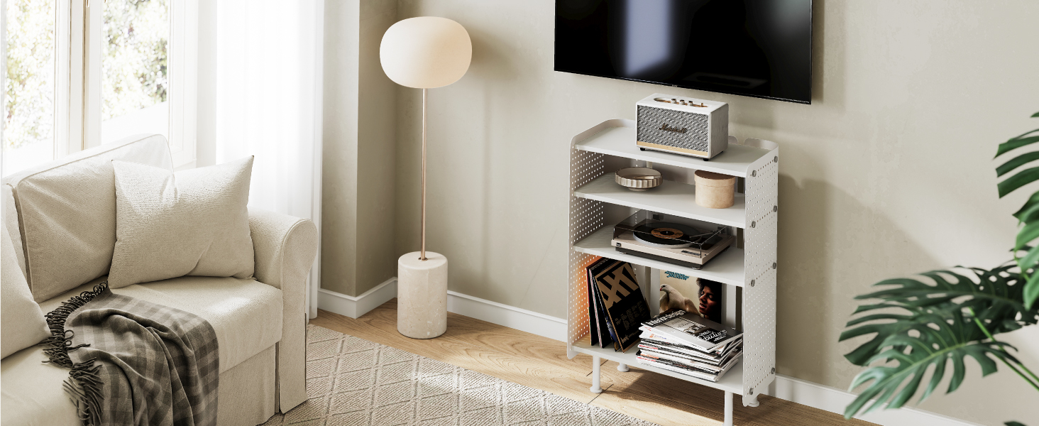 Стіл для принтера Fenge на колесах з органайзером, 3 яруси, білий (45.3x33.5x53.5 см)