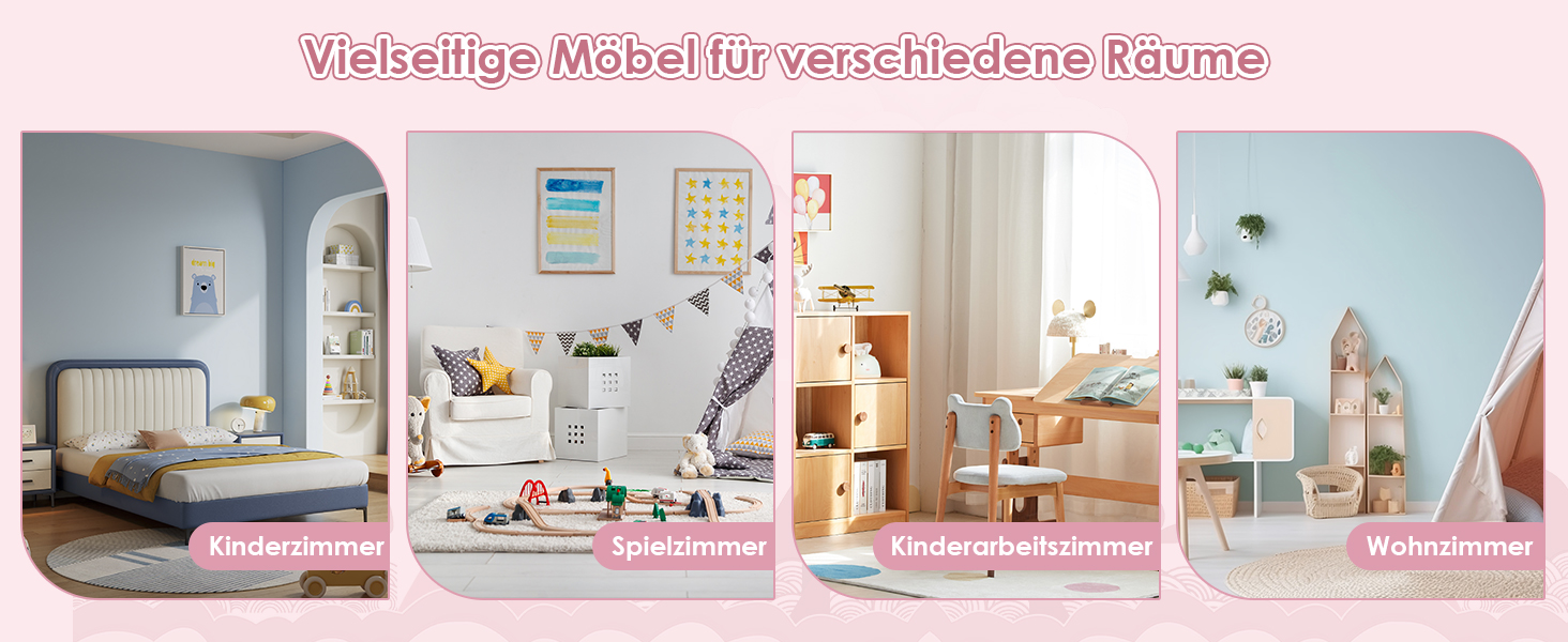 FOREHILL Дитяча полиця для іграшок та книг, стелаж для дитячої кімнати з 4 ящиками, рожевий (126x30x104 см)