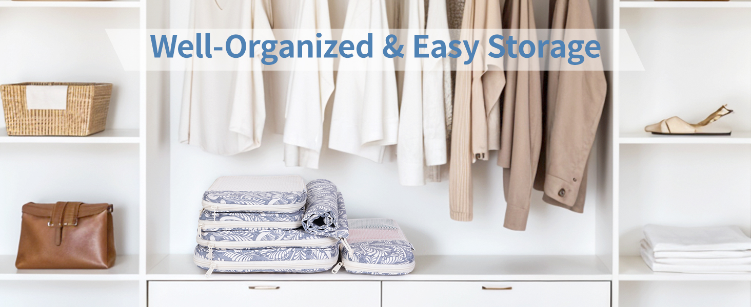 Набір органайзерів для подорожей Narwey з компресією, 6 шт, сумки-пакувальники для валізи та рюкзака (Блакитний листок)