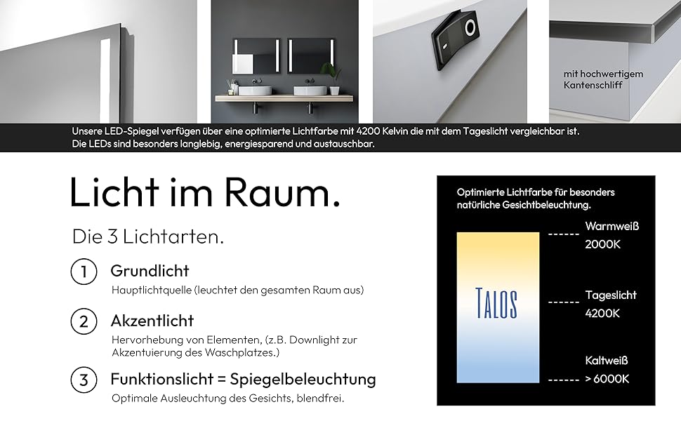 Дзеркало для ванної кімнати Talos Light LED 80x60 см з підсвічуванням, нейтральним білим світлом та алюмінієвою рамою