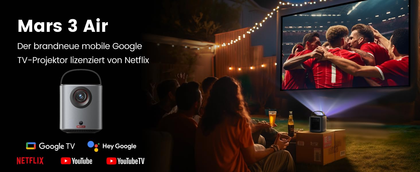 Nebula Anker Mars 3 Air Mini Beamer: проєктор 1080p з Google TV, Smart, Wi-Fi, 400 ANSI люмен, Dolby Digital, 2*8W, 150 дюймів, акумулятор, 2,5 години, новий