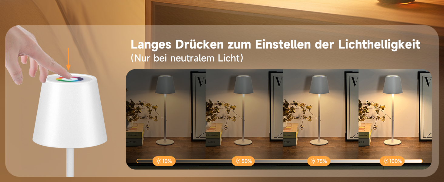Дві бездротові LED-лампа настільні, перезаряджувані, 3000K та RGB, USB-C, 5500mAh, вологостійкі (Білий, 2 шт.)