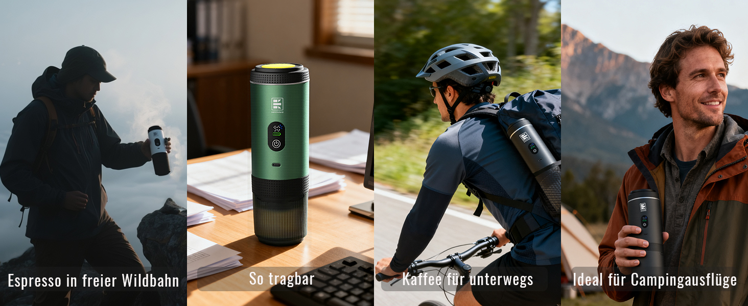 Портативна електрична кавомашина Everange для еспресо, приготування кави з меленої кави та капсул NS, зелена з LCD-дисплеєм