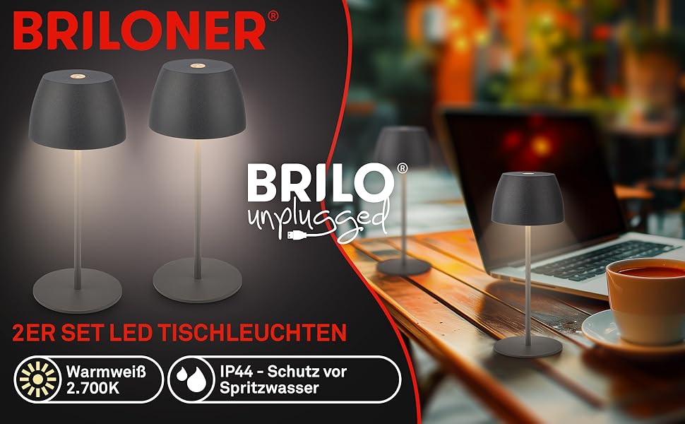BRILONER Міні LED-лампа настільна бездротова IP44 з сенсором, регульована яскравість, акумулятор, замінне джерело світла, 8x20 см, антрацит