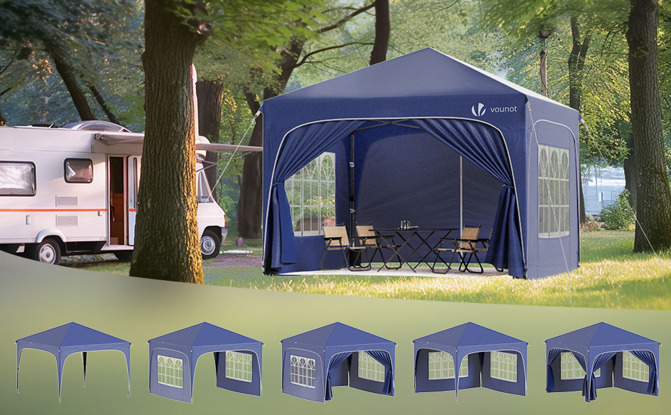 Альтанка VOUNOT® 3x3м з бічними стінками та мішками для фіксації, водонепроникний шатер для саду та вечірок, синій