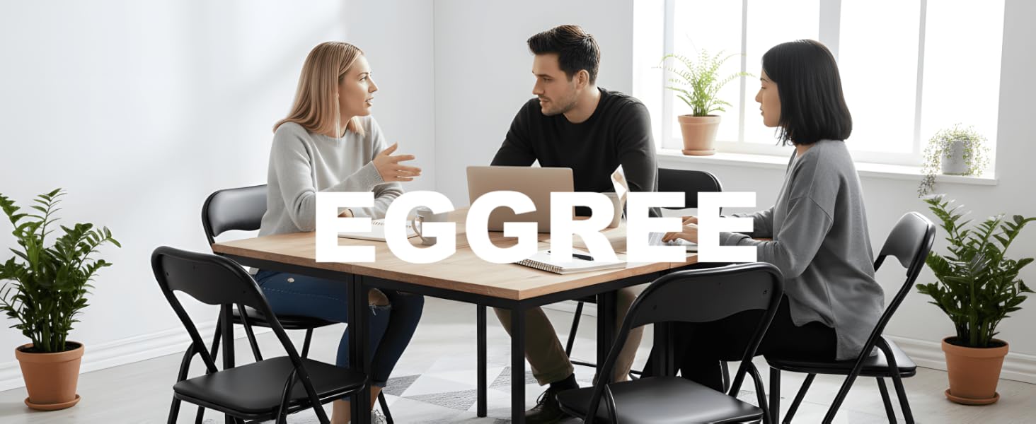 Набір складаних стільців EGGREE (6 шт), металевий каркас, м'яке сидіння з ПВХ, ергономічні стільці для кемпінгу, офісу та тераси, чорні, витримують до 110 кг