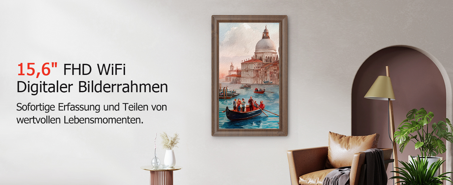 Цифровий фоторамка Frameo 10.1 дюйма з Wi-Fi, сенсорний IPS екран HD 1280*800, 32GB пам'яті, автоповорот, підтримка Frameo App для зручного обміну фото та відео, корпус з дерева (15.6 дюймів)