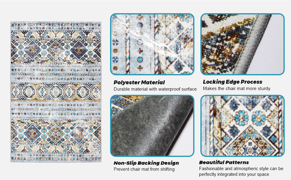 Килимок під офісний стілець 90x120 см, захист для підлоги, антиковзаюча підкладка, для ламінату та плитки (90 x 120 см, блакитно-коричнева геометрія)
