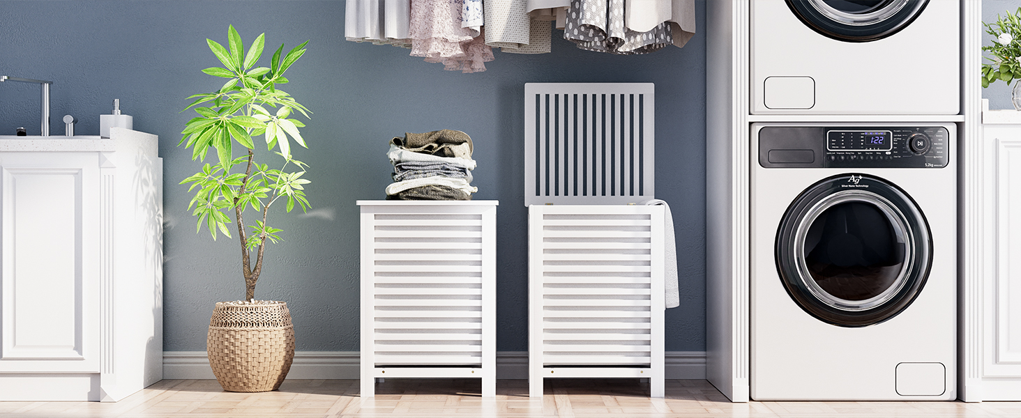 SMIBUY Великий кошик для білизни з бамбука з кришкою для зберігання одягу, іграшок та рушників (горіх) (білий)