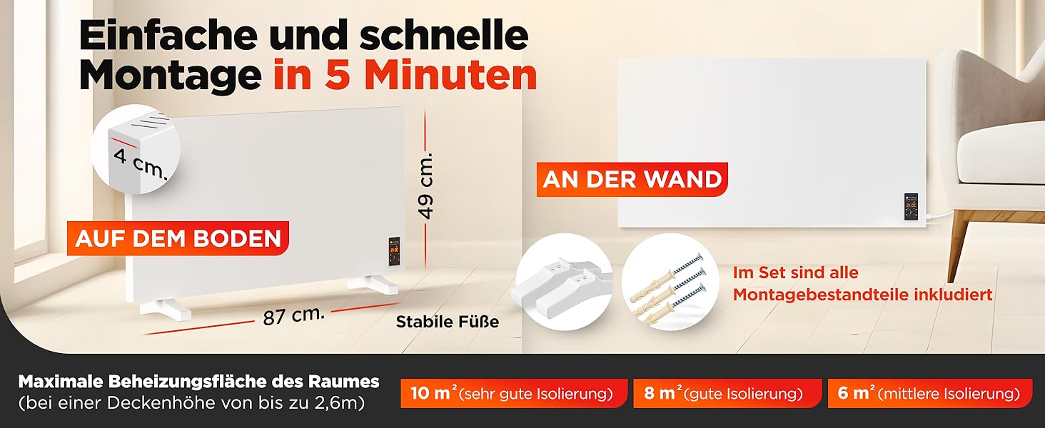 Інфрачервовий обігрівач TermoPlaza WiFi з термостатом 270 Вт (до 7 м²) | Настінний та підлоговий обігрівач | Енергозберігаючий інфрачервовий електричний обігрівач/конвектор для дому та ванної кімнати