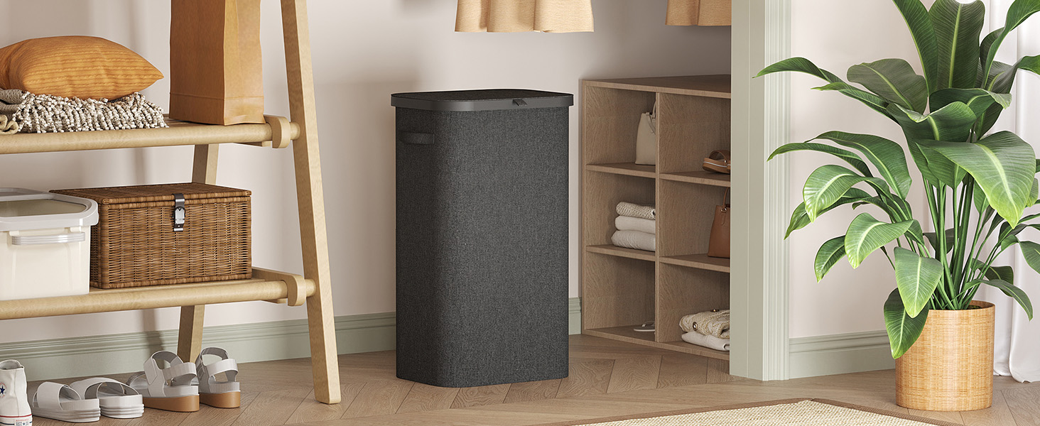 Кошик для білизни Lifewit 105L з кришкою, сірий, великий, складний, для спальні, ванної кімнати