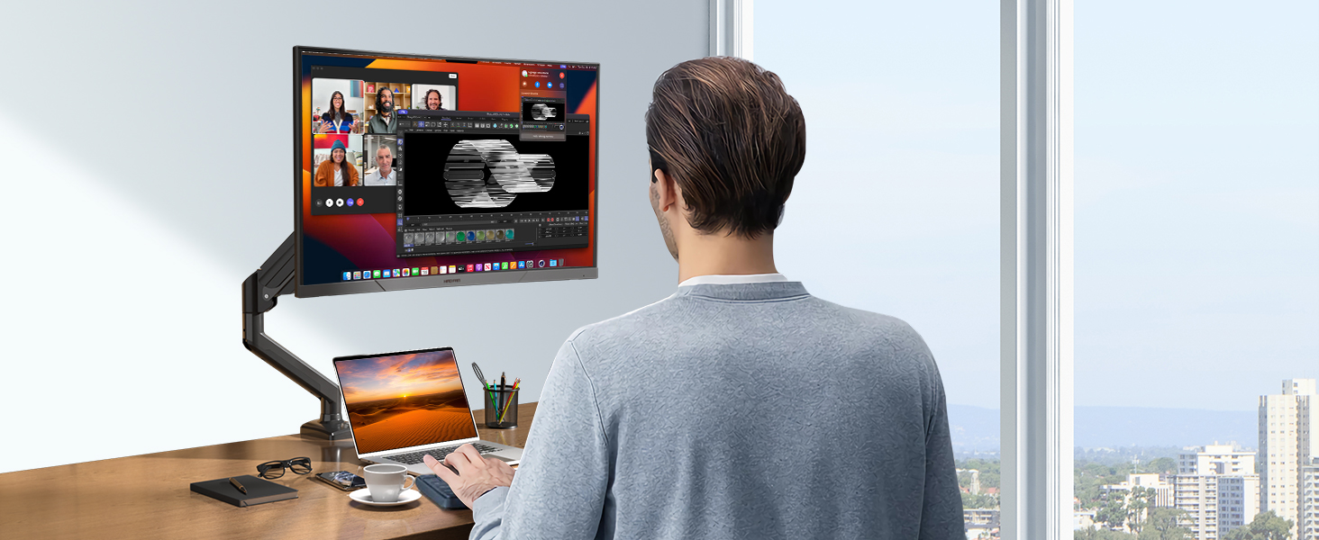 Кріплення для монітора Suptek MD01A: регульована підставка для моніторів 13-32 дюймів (до 9 кг) з газовою пружиною, 360° обертання, VESA 75x75/100x100 mm, чорний