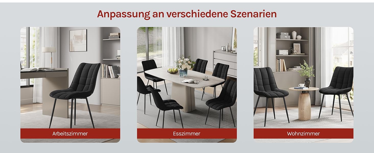 Набір з 2-х кухонних стільців WOLTU для вітальні, кухні, їдальні, чорного кольору, з м'якою спинкою та сидінням з льону, металеві ніжки, до 150 кг